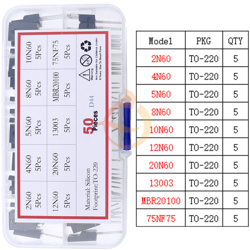 Mosfet Transistor Set - 50Pcs 10Values TO-220 Mosfet Field effect